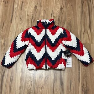 NEW Perfect Moment Kids Nuuk Puffer Down Jacket - Chevron Print/ Red